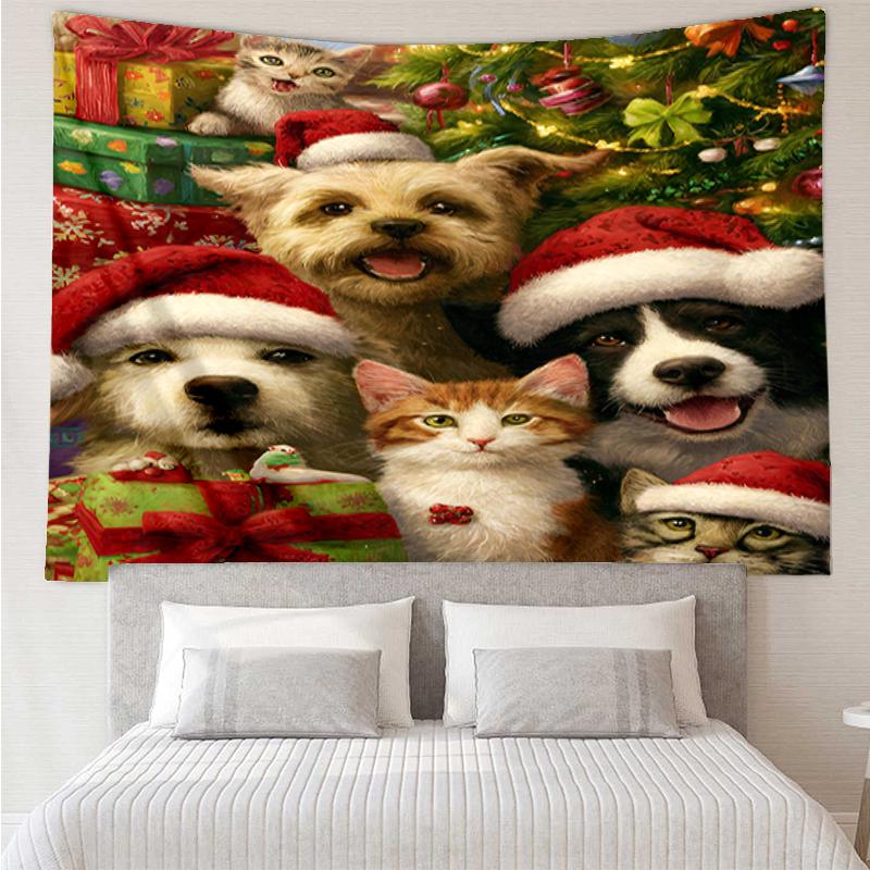 Christmas-Dog Print Tapestry, Backdrop, Easy Setup, Ideal for Bedroom, Office & Living Room, with Aesthetic Wall Hanging Decor.