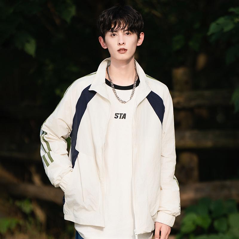 Outdoor men's coat autumn new fashion trend brand student jacket green insert color stand collar shirt men's single coat