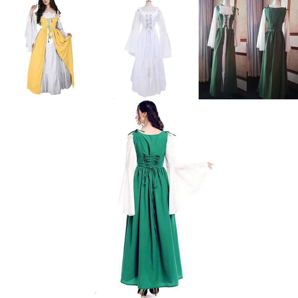 Stupendo Abito Medievale Rinascimentale da Donna a Lunghezza Intera con Design Off-Shoulder e Vita Elastica
