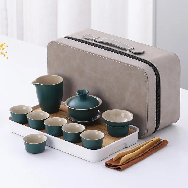Portable Travel Tea Set Multi Person Kung Fu Tea Set Teapot Teacup Storage Jar Teas Tray Teas Infuser Filter Pot Teaware Sets