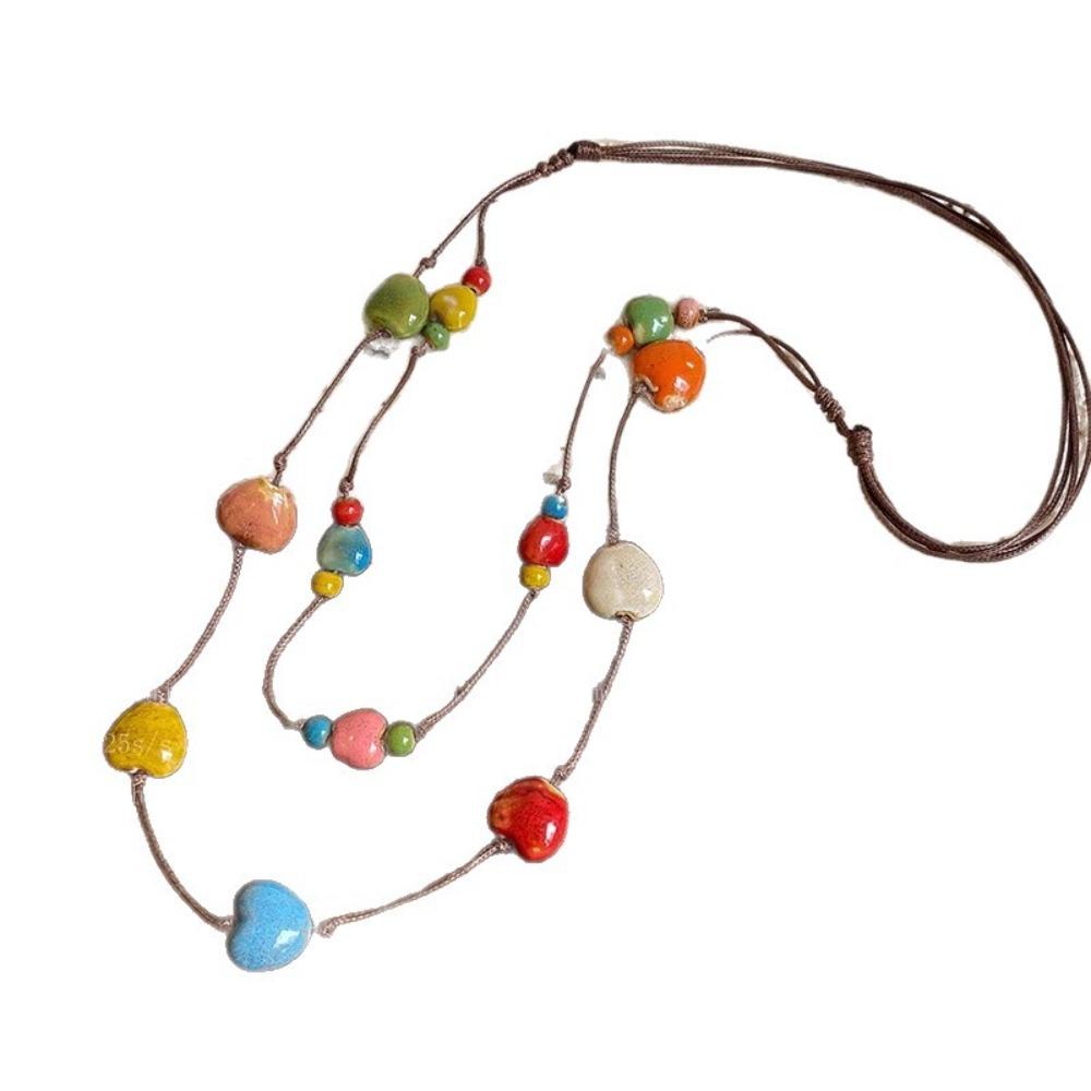 Adjustable Colorful Ceramic Necklace Woven Rope Boho Style Necklace for Women Fashion