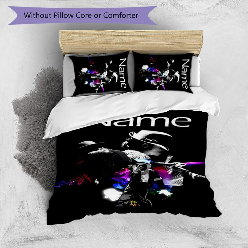 3pcs Custom Name Cartoon Michael Jackson Bedding Set Duvet Cover Closure Includes 1 Duvet Cover & 2 Pillowcases for All Seasons Bedroom Decor