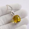 Natural Citrine Pendant, Prong Pendant, Square Gemstone Pendant, Engagement Pendant, 925 Sterling Silver Pendant