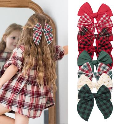 Pinzas de Lazo para el Pelo para Niñas para Navidad Accesorios para el Pelo Niños Pinza Lateral Lazos Marineros Estampado de Cuadros Horquillas de Algodón Barrettes Tocado Infantil