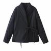 Women Japanese Style Wrap Cotton Coat Tie Waist Loose V Neck Casual Warm Kimono Jacket Autumn Winter