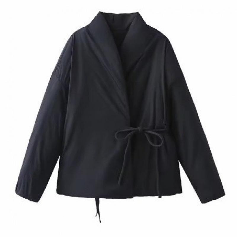 Women Japanese Style Wrap Cotton Coat Tie Waist Loose V Neck Casual Warm Kimono Jacket Autumn Winter