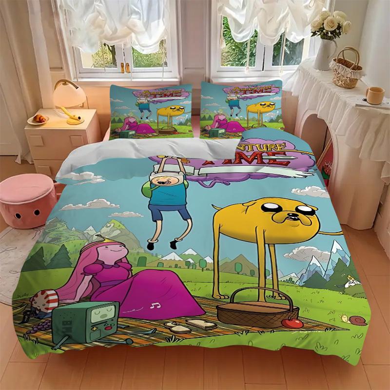 3-teiliges Adventure Time Bettwäsche-Set (1 Bettbezug + 2 Kissenbezüge, ohne Füllung) - Komfortable und atmungsaktive Schlafzimmerdekoration yy251104070