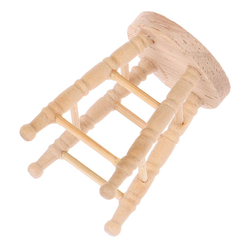 1/12 Dollhouse Miniature Wooden Stool Simulation Chair Furniture Toy Decoration