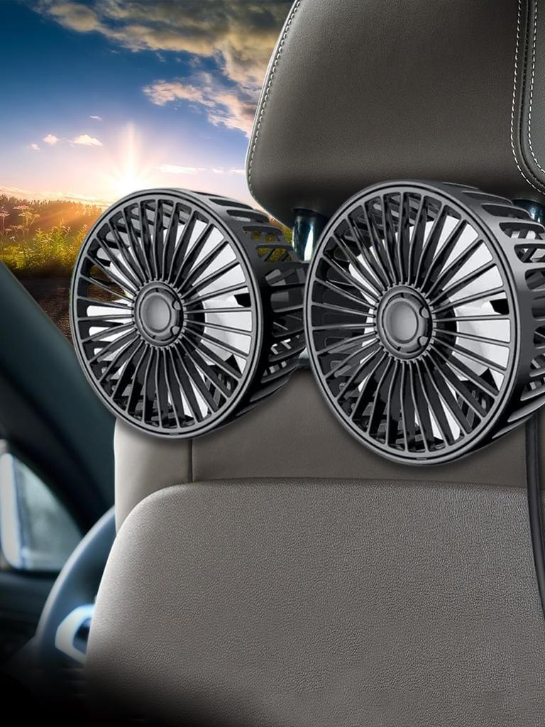 Car Fan 3-speed Car Seat Back Cooling Fan USB Charge Dual Head Fan 360 Degree Rotation Neck Cooler for Summer Cars Accessories