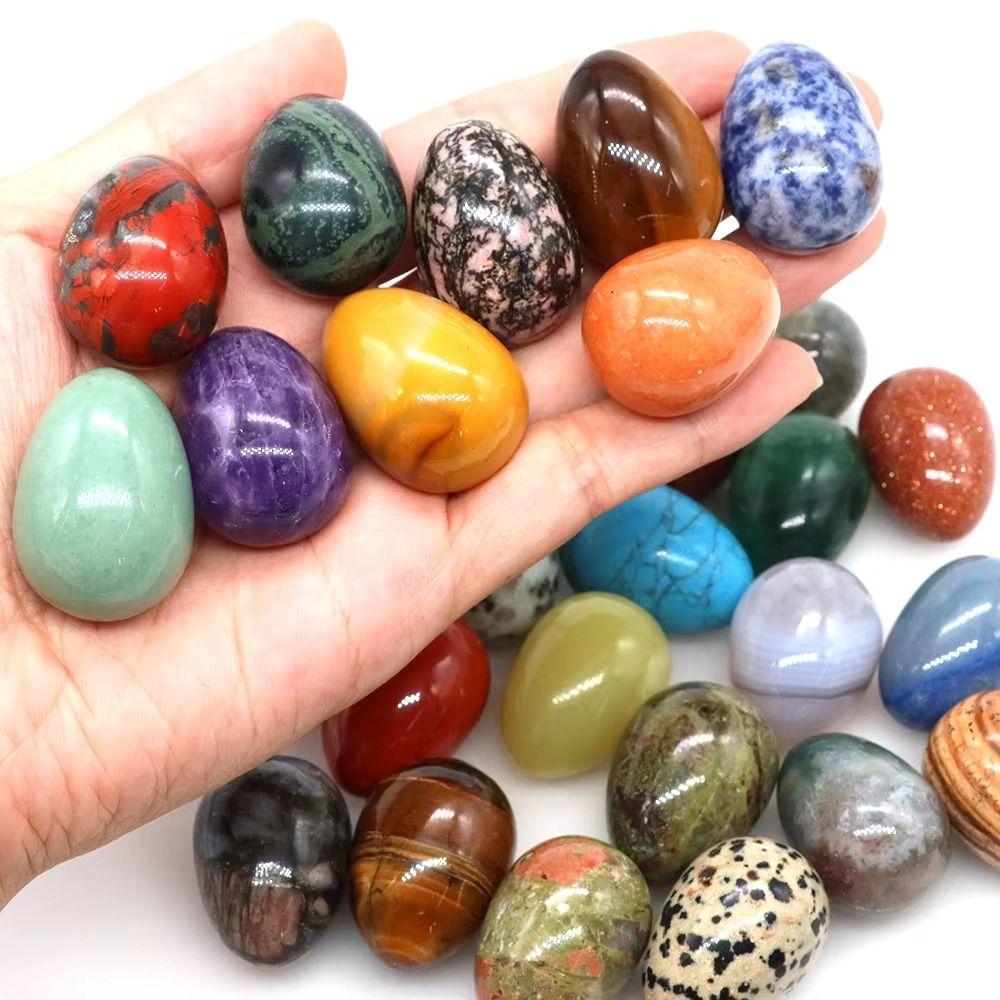 10pcs Energy Stone Natural Polished Stone Egg Mini 22x30mm Easter Decoration Egg DIY Random Pattern Egg Craft Garden