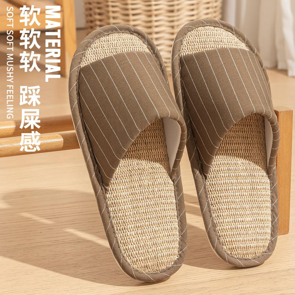 Japanese-style linen slippers men's indoor home bedroom floor silent non-slip cotton and linen four-season slippers women's