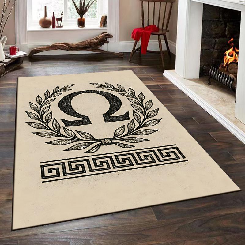 Omega Symbol with Laurel Wreath Design Non-slip rug suitable for living room and bedroom sofas