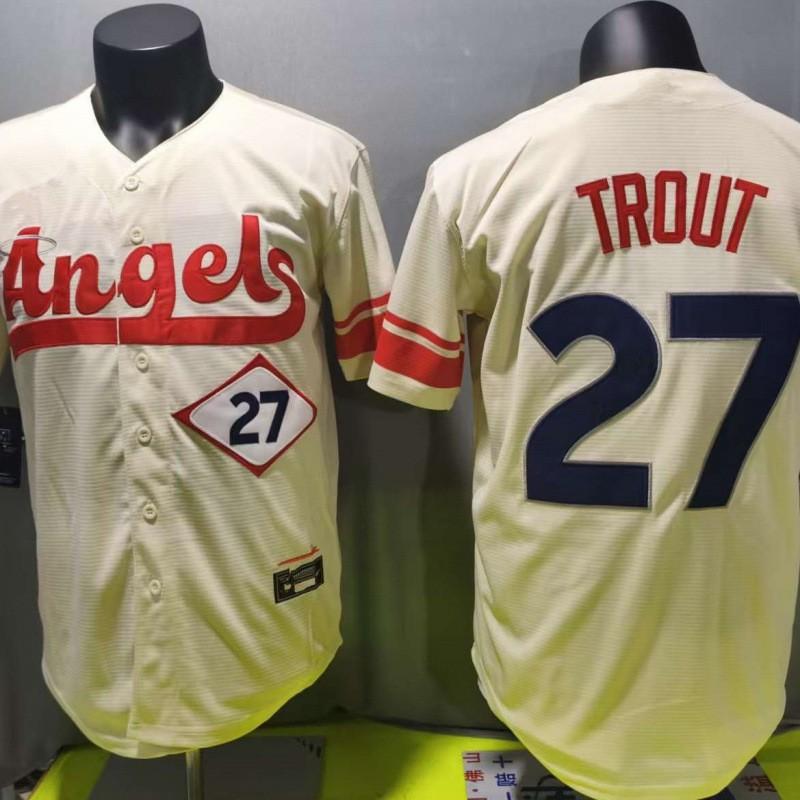 Los Angeles Angels MLB Baseball Jersey Shirt Mike Trout 27 Embroidered White Unisex Fan Apparel