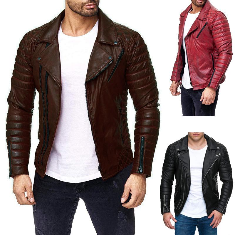 Men's leather jacket winter new color casual zipper decorative PU leather jacket jacket men