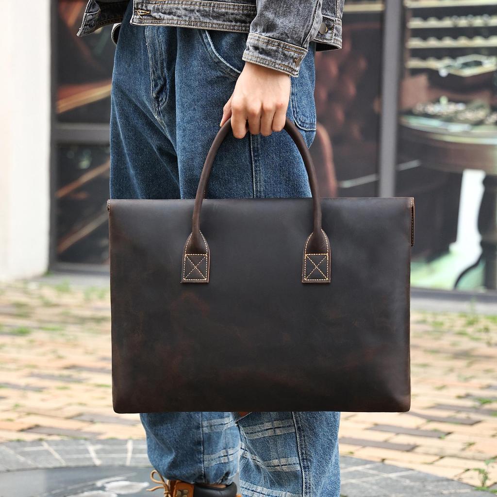 Men's High-End Leather Briefcase: Elegant Handheld Business Laptop Bag