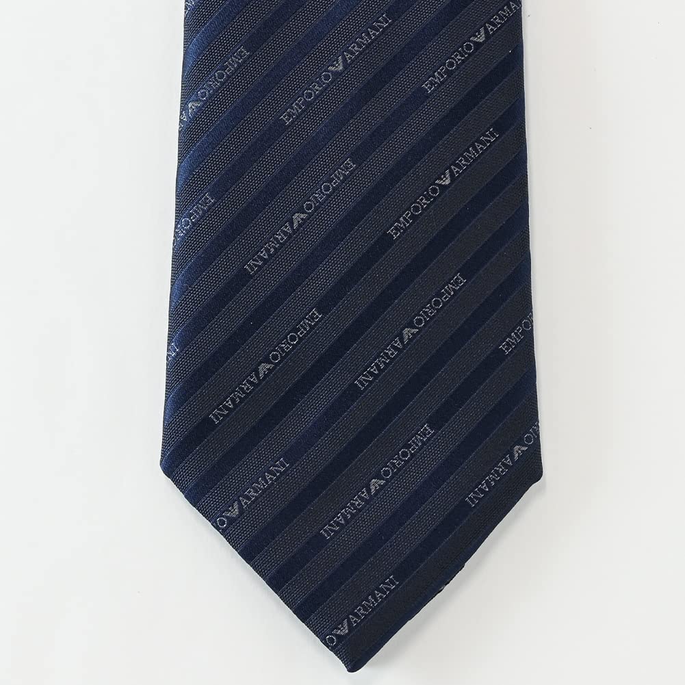 [Emporio Armani] Emporio Armani Men's Tie, Blue Marine, 7.5cm wide, 100% Silk, Logo & Stripe, 340075 2R605 47635, MADE IN ITALY [Used Item]