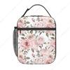 Herbruikbare Bloemige Rozen Lunchbox voor Kinderen Meisjes Jongens Vrouwen Volwassenen, Geïsoleerde Roze en Witte Bloemen Lunchtas, Polyester Koeler Kunst
