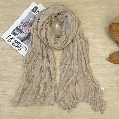 Écharpe pliée en coton lin style coréen pour femme, fine, couleur unie, assortiment simple, longue, châle d'épaule, chauffe-cou, écharpe en soie