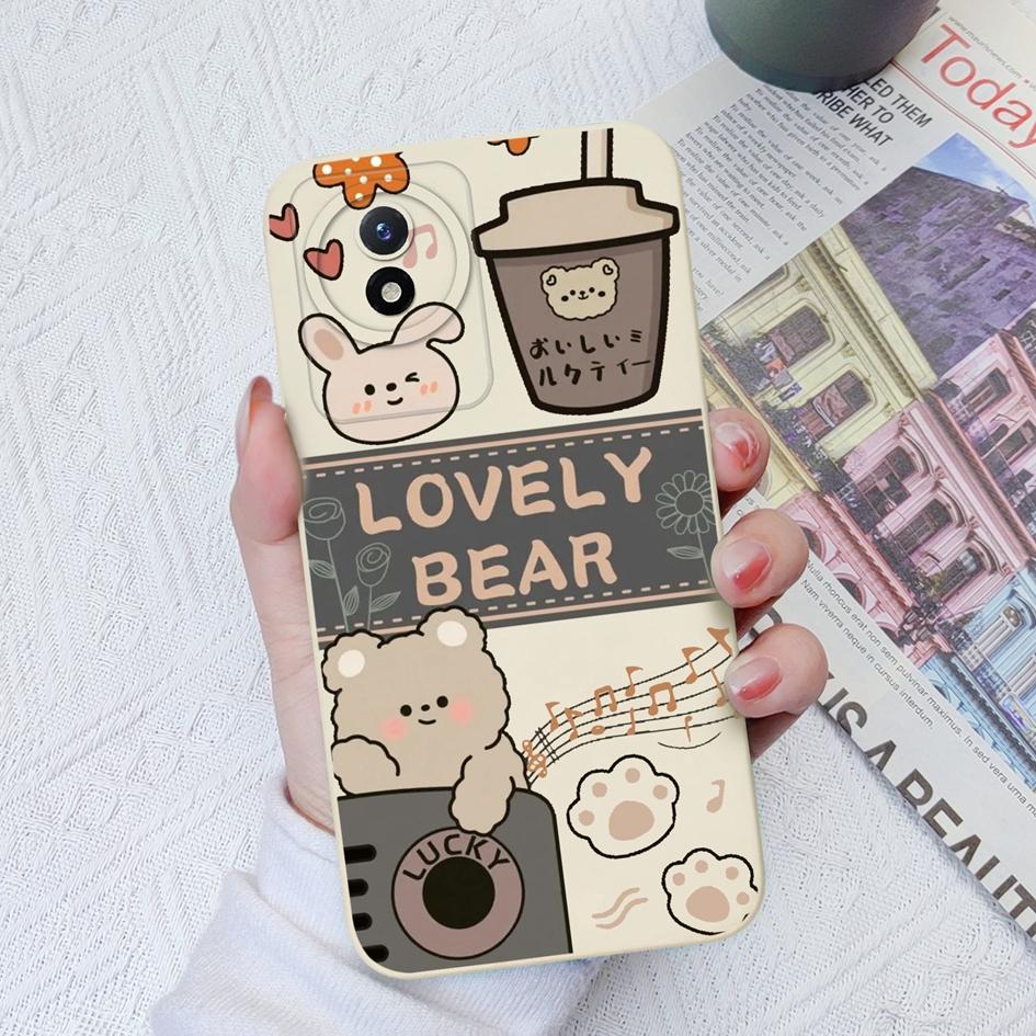 

Для Vivo Y20 Y91C Y02S Y31 Y33 Y33S Y51 Y11 Y12 Y16 Бампер для телефона Милый медведь Квадратный жидкий силиконовый чехол Задняя крышка телефона для Vivo Fundas Coque Bumper Vivo Y100 5G