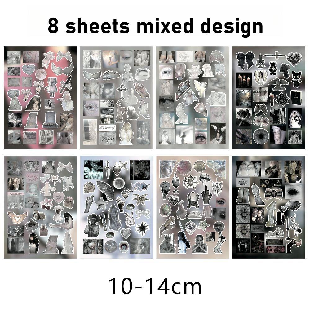 8Sheet Y2K Dark Gothic Dreamcore Collage Retro Atmosphere Die-Cut Stickers Diy Journal Materials Diary Junk Journal Stationery