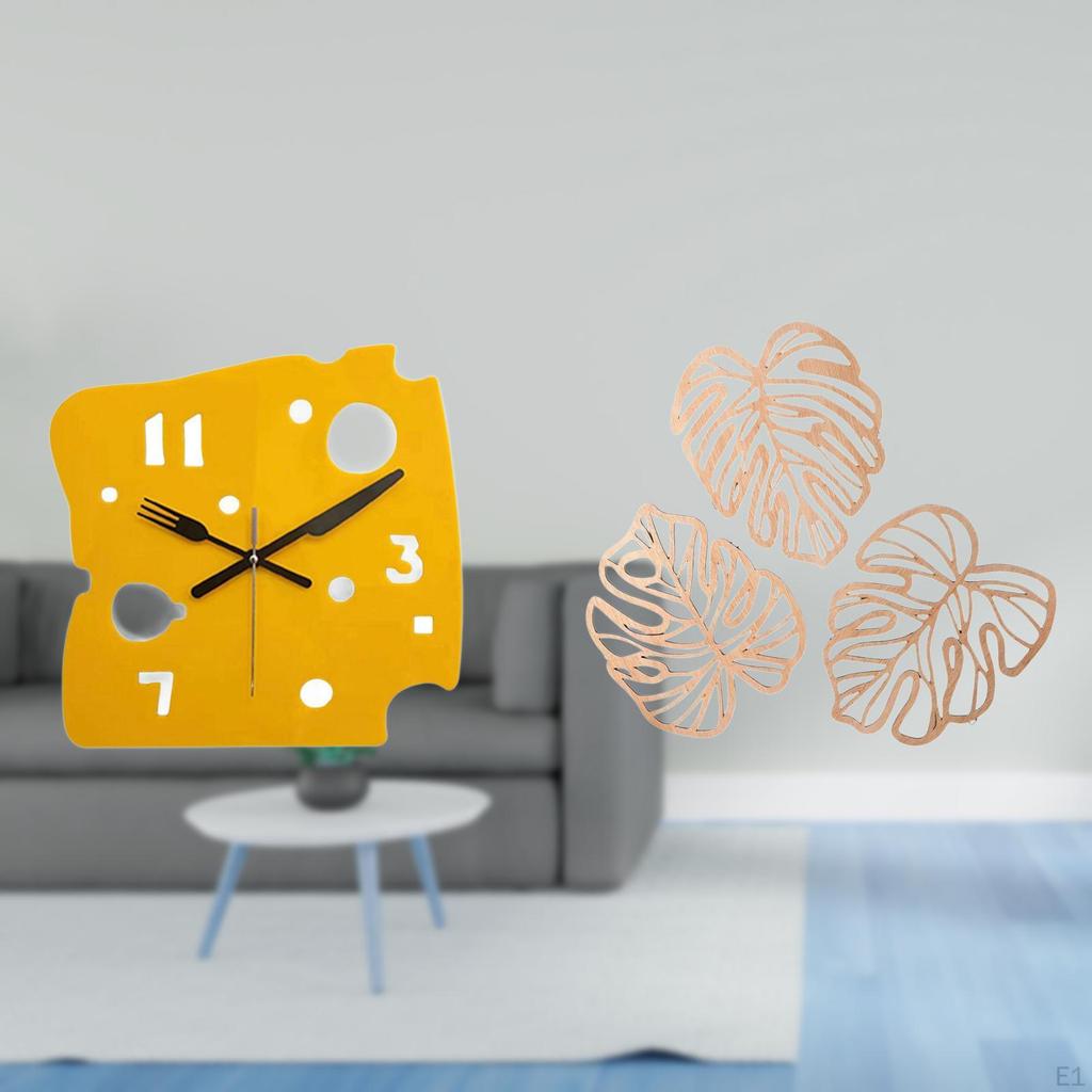 Nordic Minimalist Palm Leaves Cheese Clock Creative Acrylic Wall Art Quiet Hanging Decor for Office