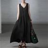 Women's Sleeveless Cotton Linen Pleated Maxi Dress