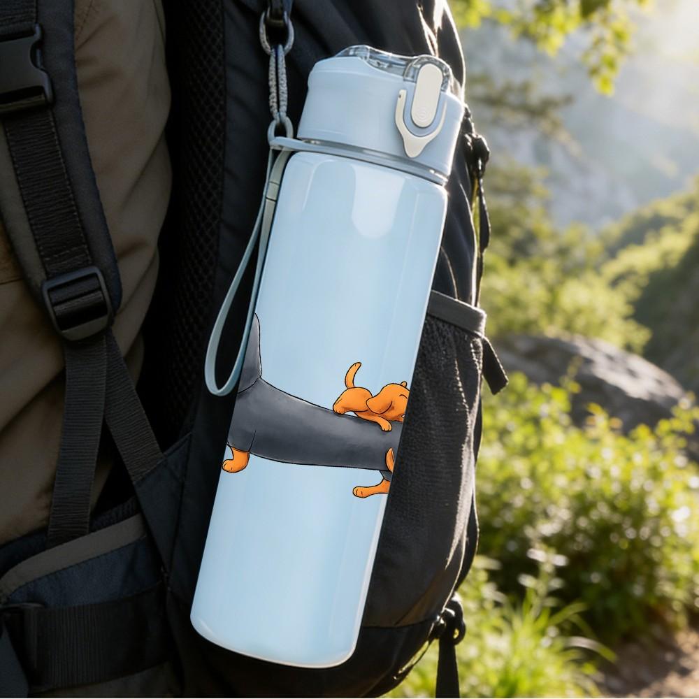 1PC Flower Dachshund Puppy 750ml Color Plastic Sports Water Bottle Leakproof Flip Straw Lid Suitable for Sports Office Home Use