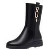 Women's medium boots autumn and winter new velvet cotton boots metal accessories black thick-soled wedge fashion boots