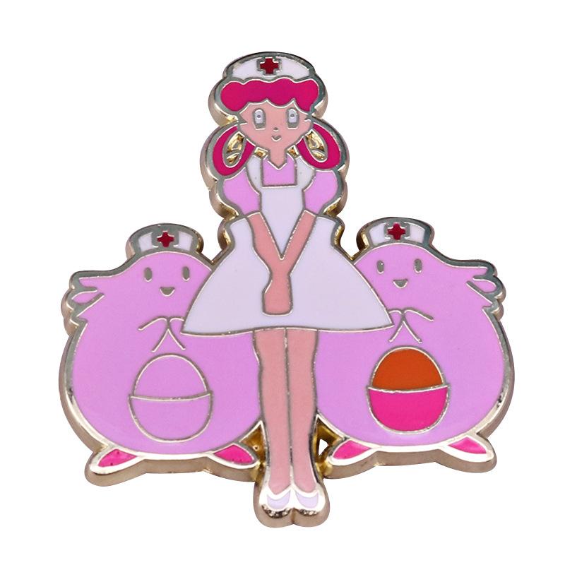 Cute  Nurse Girl Pink Chansey Hard Enamel Pin Fashion Cartoons Pastel Animal Gold Brooch Video Game Fan Unique Gift