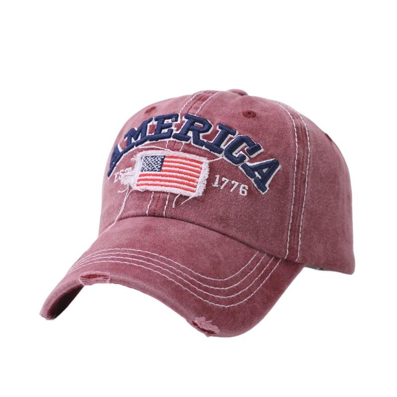 AMERICA Alphabet Baseball Cap Washed Ripped Baseball Cap Female American Flag Cap Amazon Popular