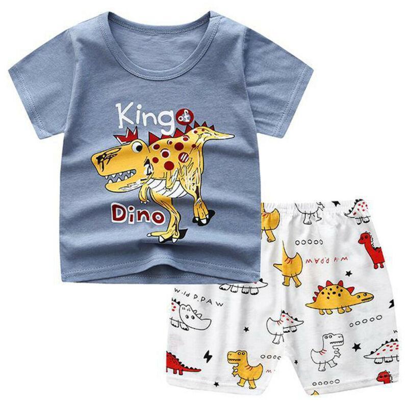 Summer Baby Boys Outfits Short Sleeve Cartoon Printing Casual Tops Printed Short Pants 2pcs Sport Suits