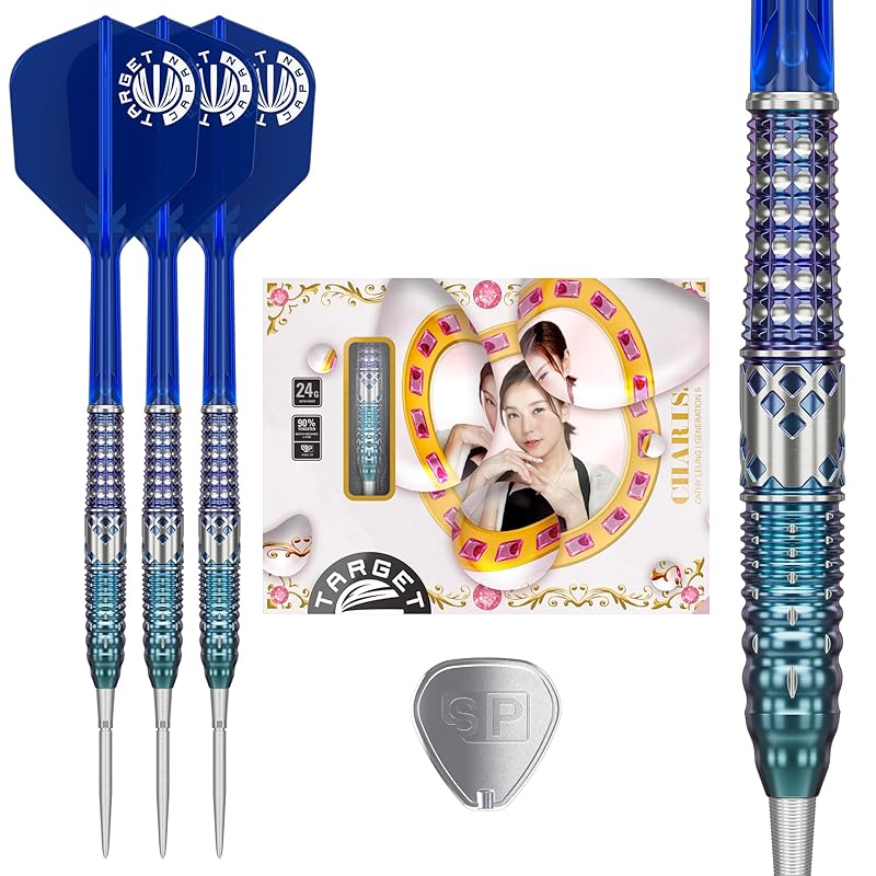 Target Japan CHARIS G5 Kathy Leung Player 90% Tungsten K-Flex Steel Tip Darts Set, 22G, No. 6 Shape, Flights and Shafts, SWISS SILVER NANO POINT 30mm