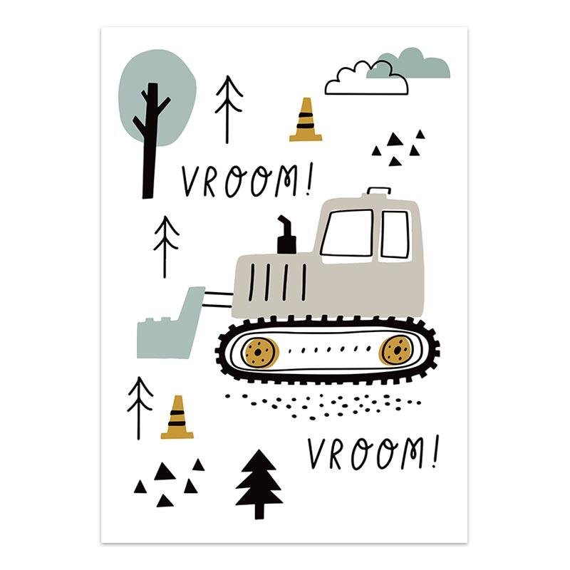 Cartoon Crane Excavator Tractor Truck Poster Wall Art Canvas Painting Nursery Child Boys Pictures Nordic Wall Print Room Decor