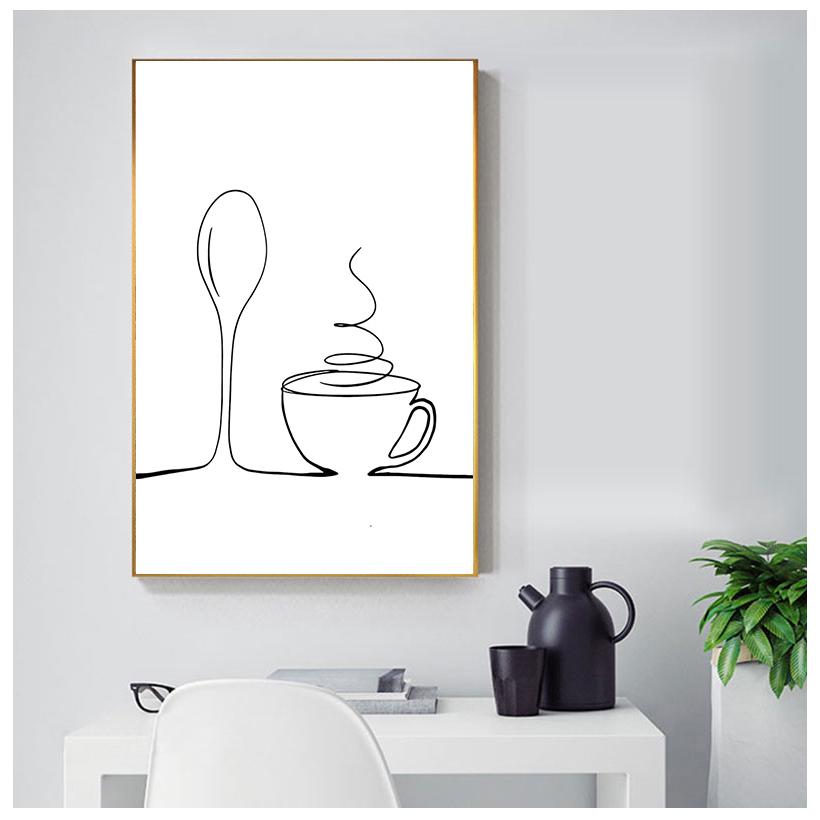 Modulární Obrázky Skandinávský Styl Tisky Plakáty Linie Káva Červené Víno Nůž a Vidlička Nástěnné Umění Plátno Malba Pro Kuchyni Domácí Dekorace