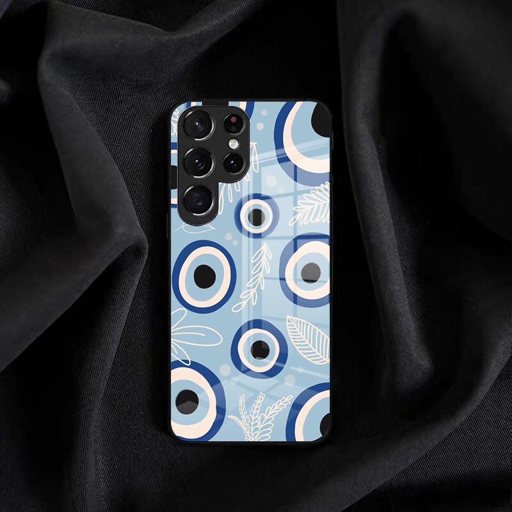 Vintage Evil Eyes Blue Phone Case For Samsung S25 Edge Ultra S23 S22 S21 S20 Ultra Plus S24 Fe A54 A53 A25 Glass Cover