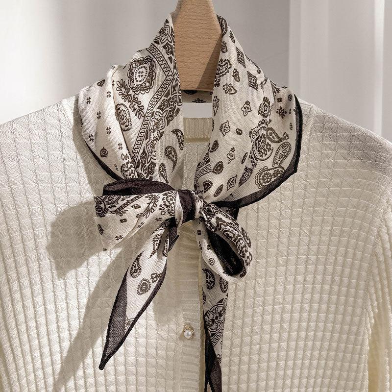 White cashew high-quality mulberry silk silk scarf high-end versatile rhombus scarf streamer women s gift small scarf