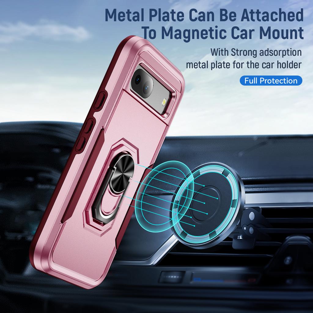 For Google Pixel 8a Case Military Grade Ring Kickstand PC + TPU Phone Cover