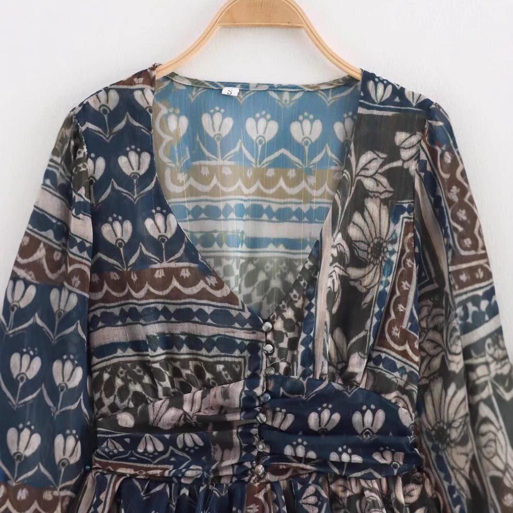 Women's Spring 2025 Metallic Thread Print Mini Dress - European & American Style