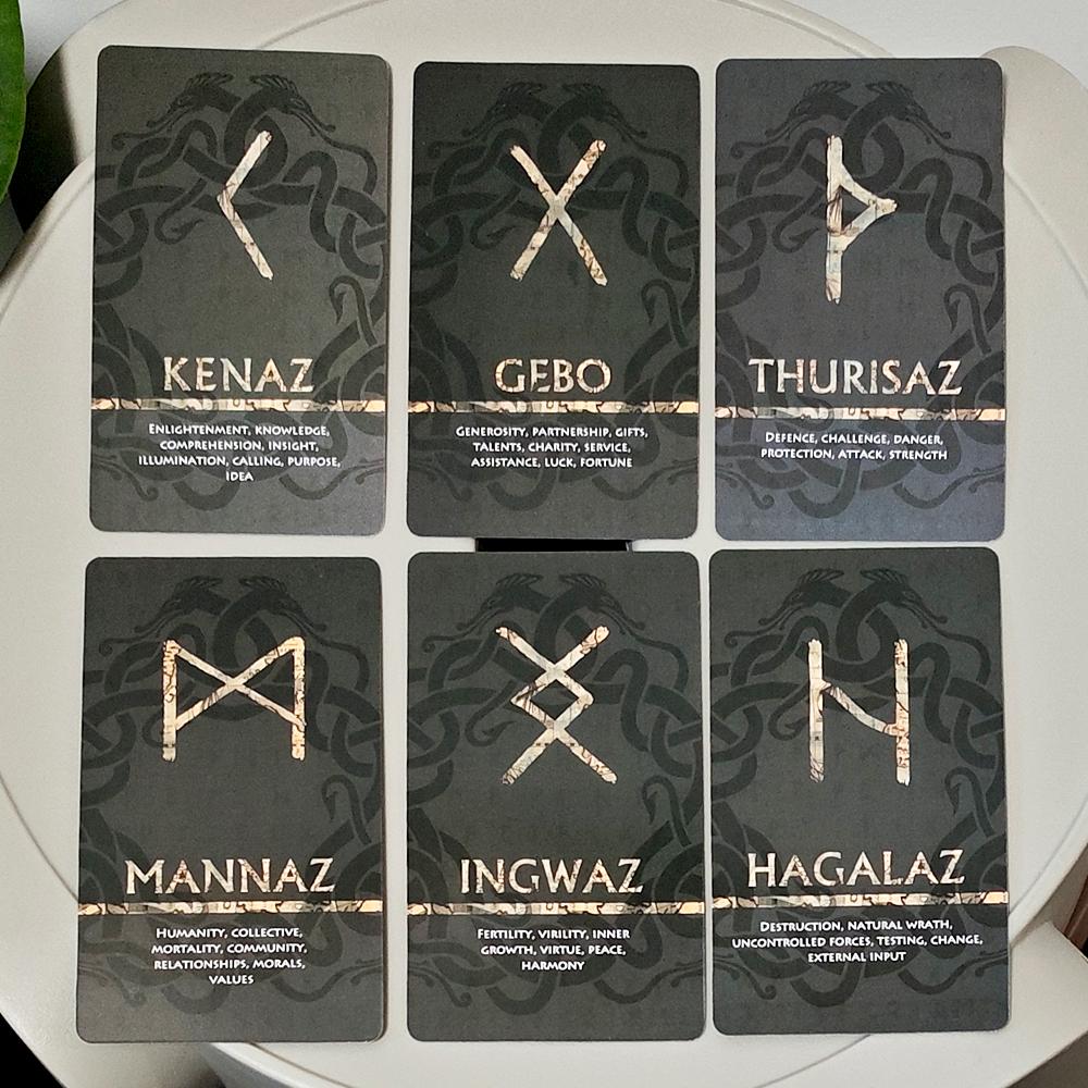 10.3*6cm Elder Futhark Rune Cards with Meanings –25 Pcs Norse Mythology Oracle Cards for Fortune Telling & Meditation