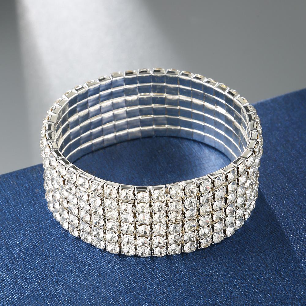 Hot Stretch Bracelet Fashionable Full Diamond Single Row Bracelet Bride Diamond Set Multi Row Diamond Flash Diamond Chain