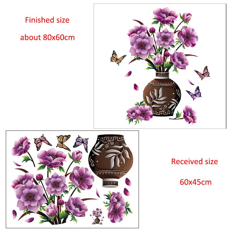 Chinese Style Peony Flower Vase Wall Sticker for Bedroom Living Room Self Adhesive Vinyl Wall Art Removable TV Background Decoration Home Decor