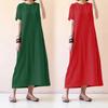 New Women's Summer Short-sleeved Tunic Solid Color Casual Loose Party Long Dress