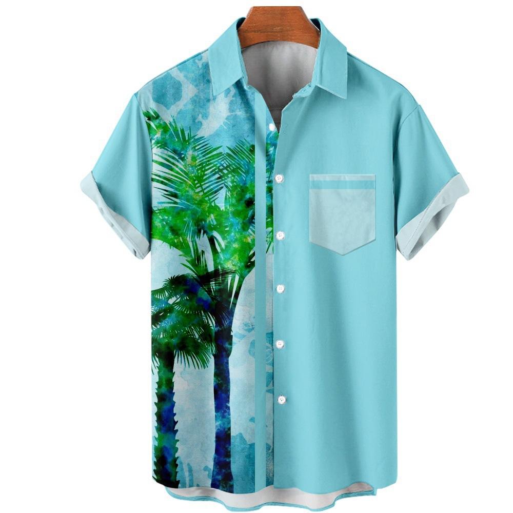 Popular Plant color blocks coconut tree 3D Print Men Single Breasted shirt Women Blouse Short Sleeve Summer Flip collar shirts