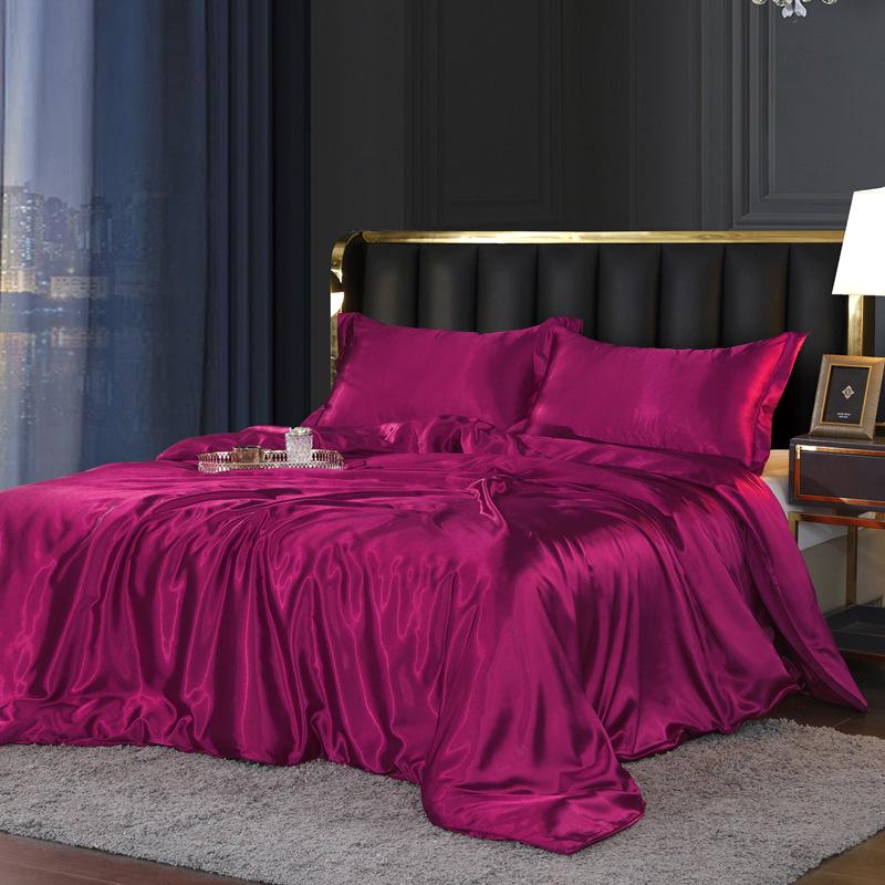 Summer Nude Four-Piece Solid Color Mulberry Silk Bedding Set with Ice Silk Bed Sheet