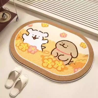 Cartoon Lines Puppy Imitation Cashmere Floor Mat Household Toilet Bathroom Water Absorbent Non-slip Foot Mat Toilet Door Carpet