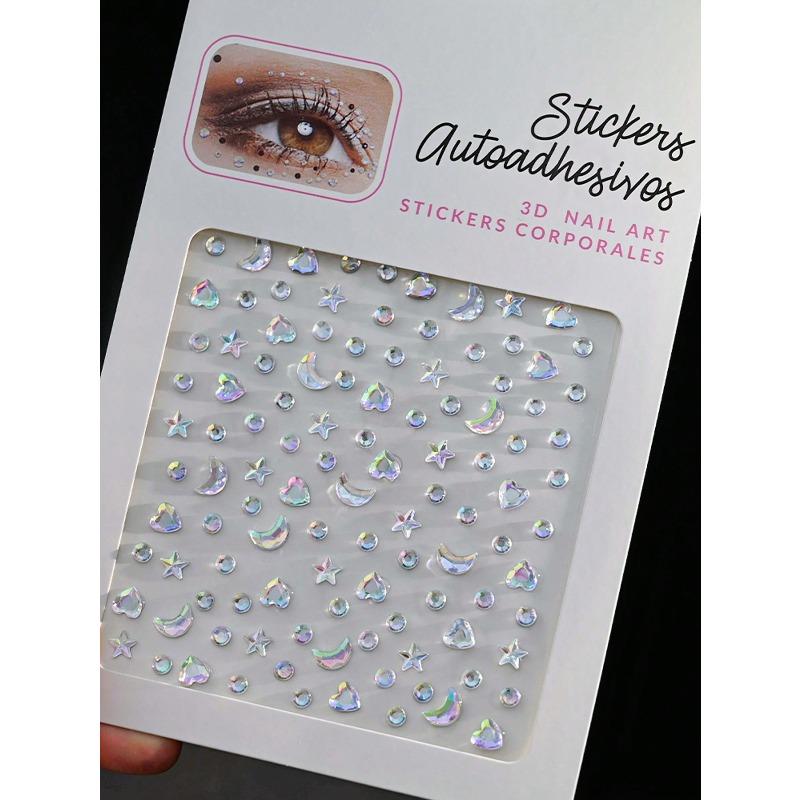 1pcs Self-Adhesive DIY Face Decor Stickers, Glitter Acrylic Rhinestone Stickers With Star, Moon, Butterfly & Flower Patterns,Face Glitter Stickers