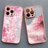 Rosa Pfirsichblüten Handyhülle für iphone 15 14 13 12 Pro Max Mini 11 16 14 Plus XR XS X 7 8 Plus SE 2020 Blumen Rückseite Funda Capa