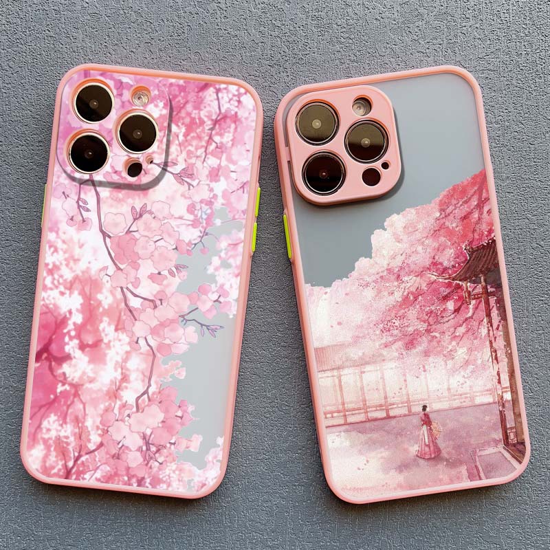 Rosa Pfirsichblüten Handyhülle für iphone 15 14 13 12 Pro Max Mini 11 16 14 Plus XR XS X 7 8 Plus SE 2020 Blumen Rückseite Funda Capa