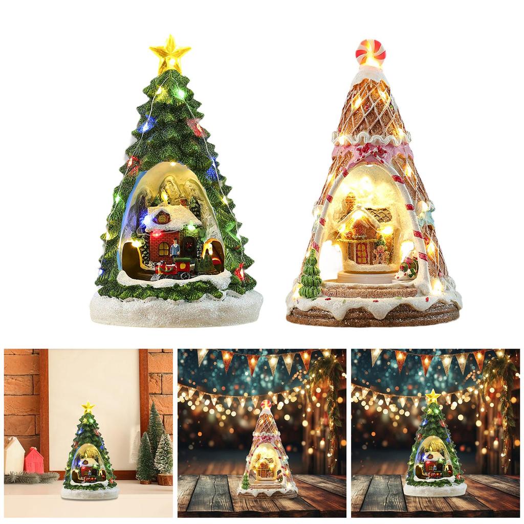 Christmas Music Box Xmas Present Decor Lighted for Tabletop Holiday Home