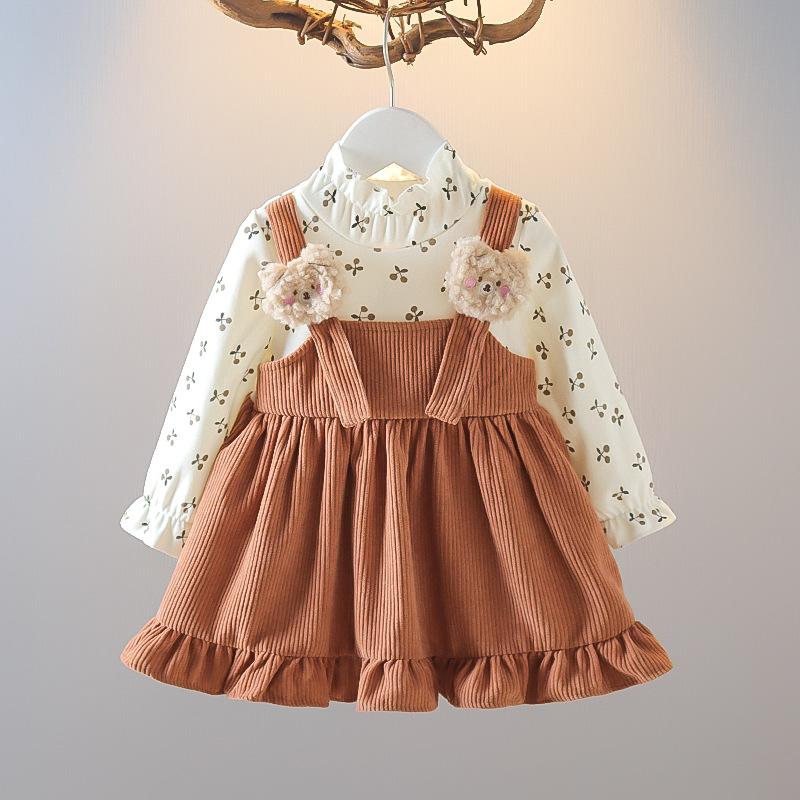 Girls' Spring and Autumn Set New Korean Version Children's Corduroy Corduroy Skirt Bottom Shirt Fake Two Sets